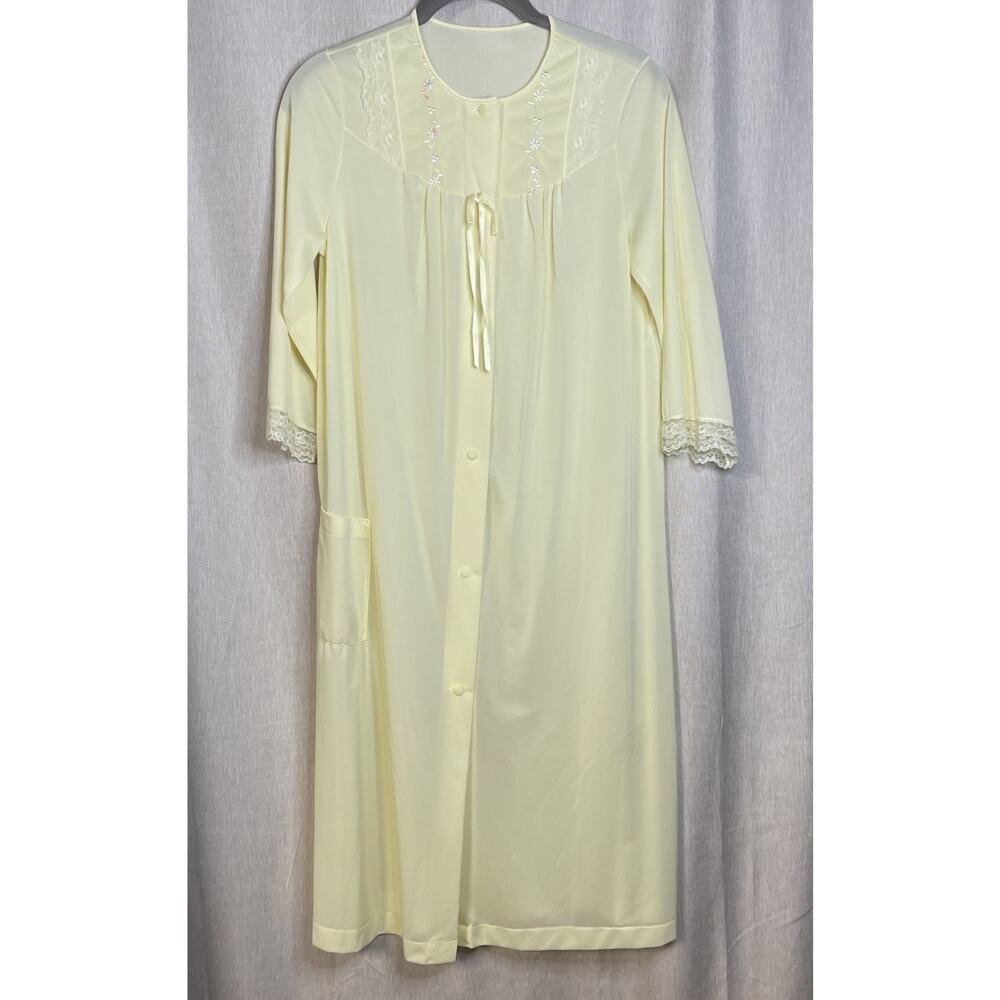 Vintage Shadowline Housecoat Nightgown Yellow w/Pocket Buttons Sz Petite - Nylon